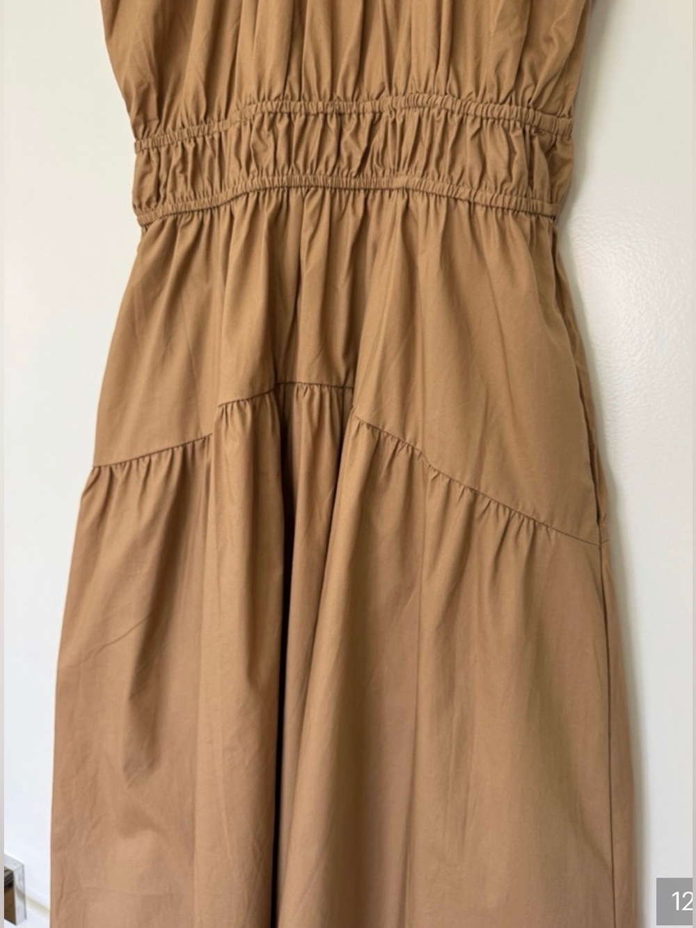 Marea by Liz Joy Jane in Camel Solid Cotton Midi Dress Small $268 Worn Once EUC - Picture 10 of 10